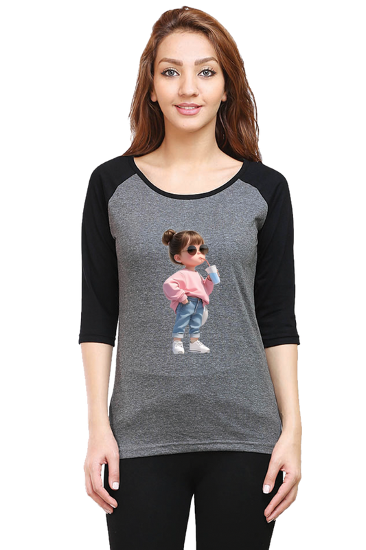 Female Raglan Full Sleeve T-Shirt – Cute Girl Design