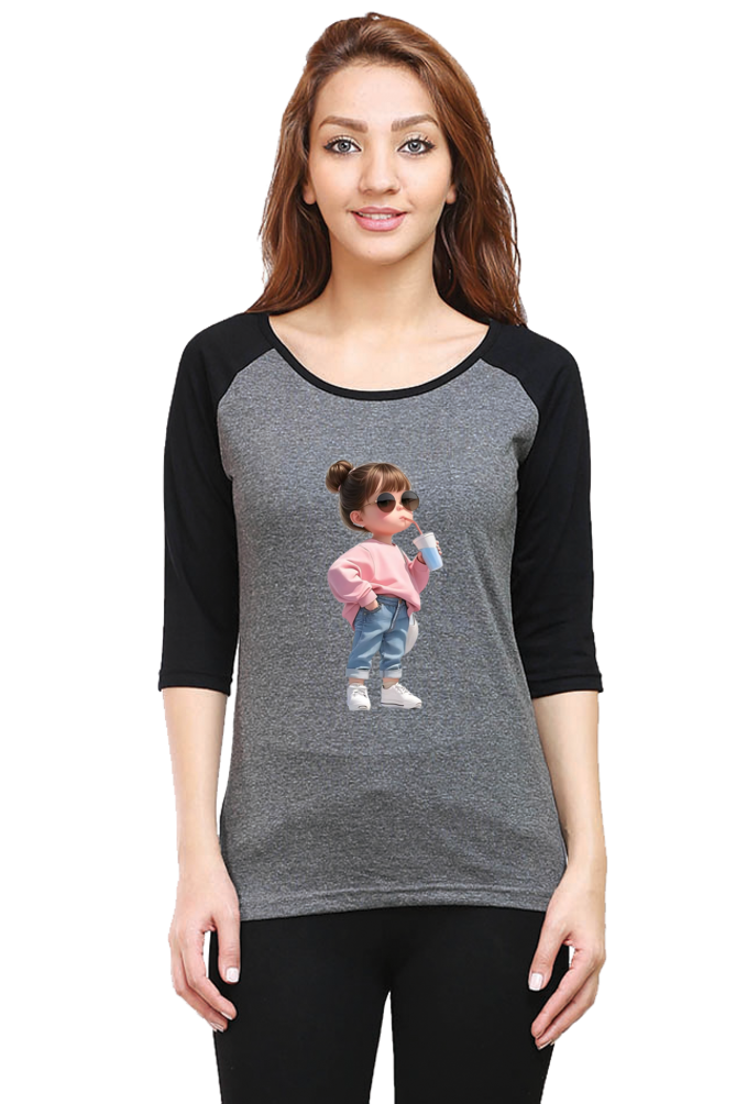 Female Raglan Full Sleeve T-Shirt – Cute Girl Design