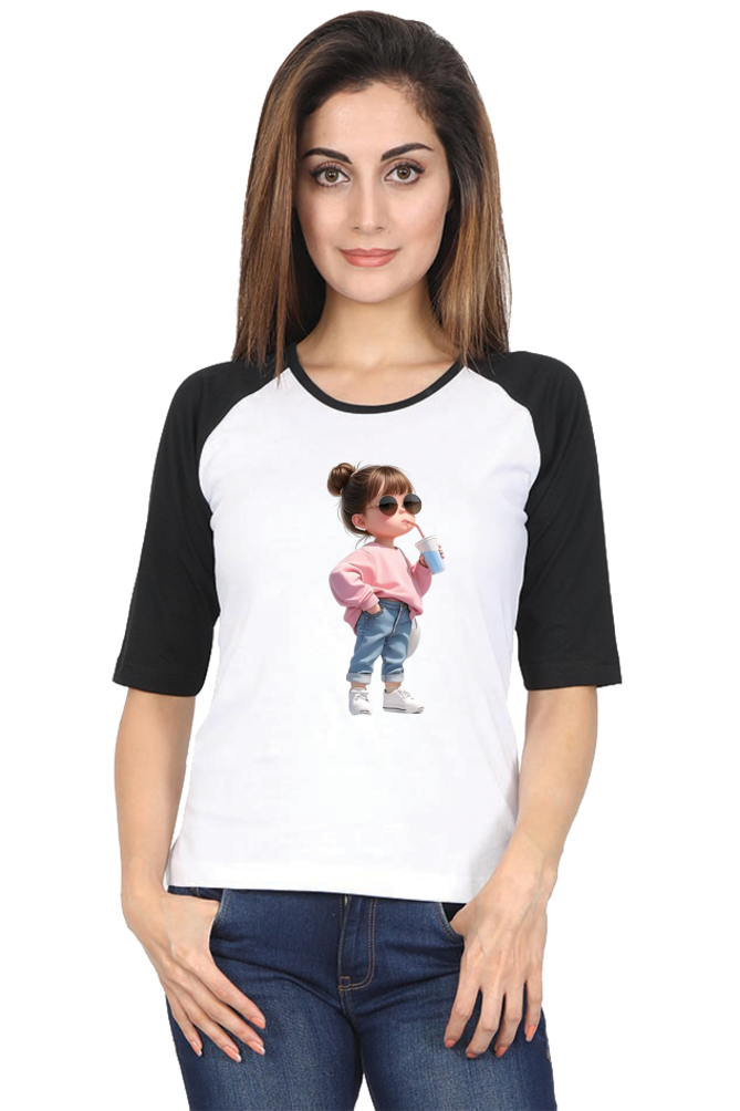 Female Raglan Full Sleeve T-Shirt – Cute Girl Design