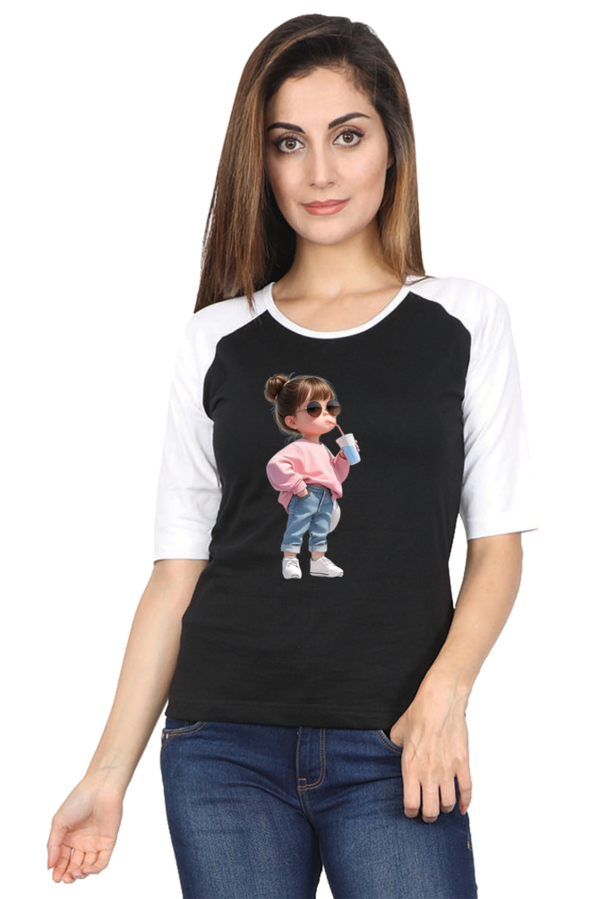 Female Raglan Full Sleeve T-Shirt – Cute Girl Design