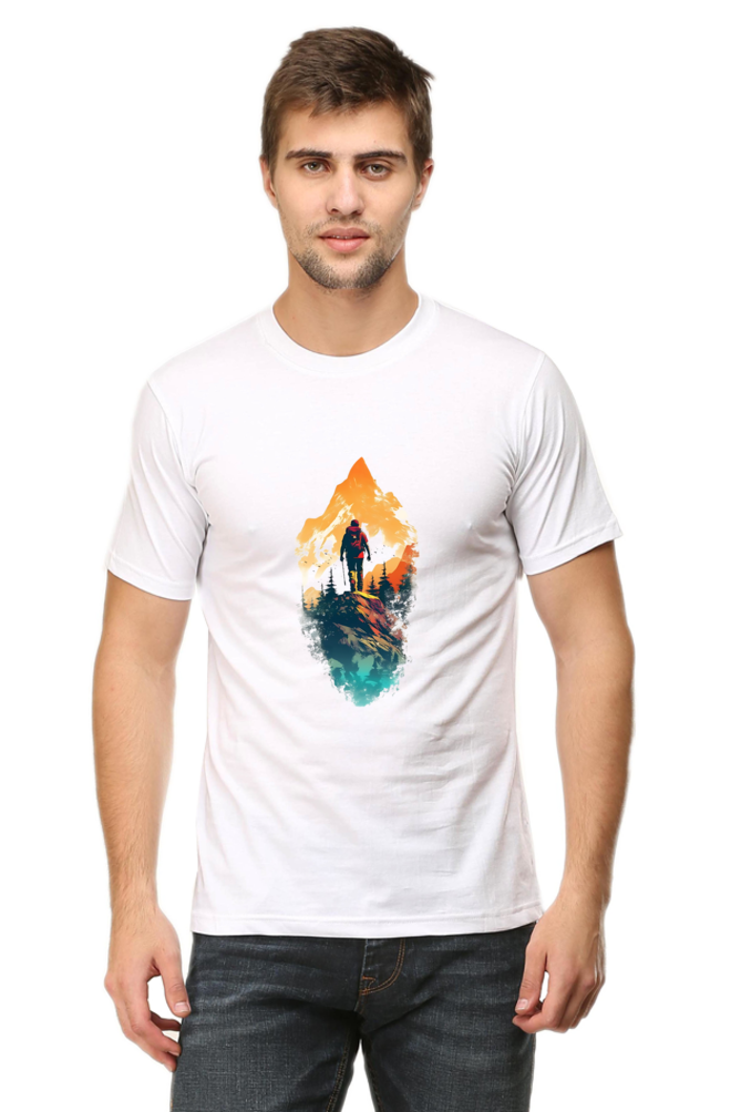 Male Round Neck Half Sleeve Classic T-Shirt – Artistic Landscape Design