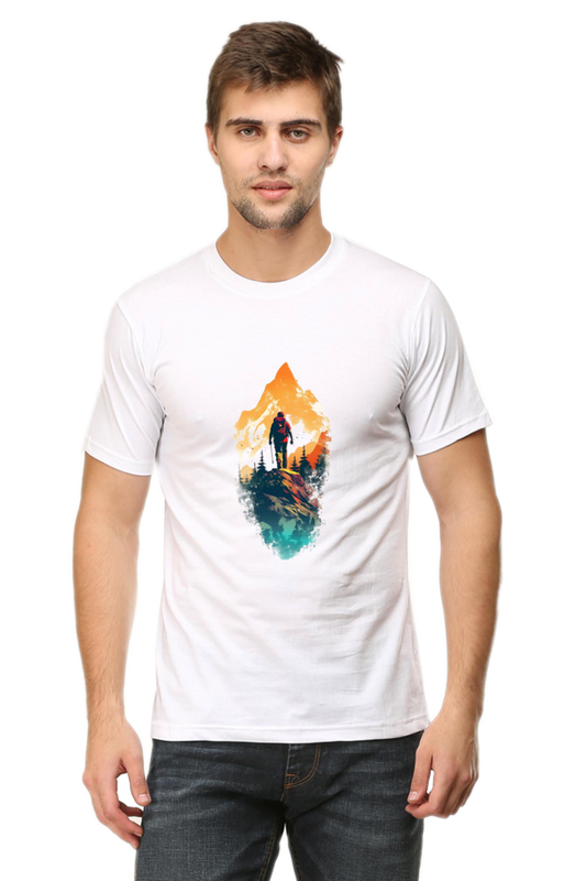 Male Round Neck Half Sleeve Classic T-Shirt – Artistic Landscape Design