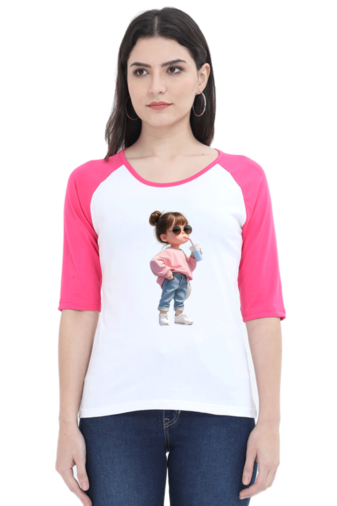 Female Raglan Full Sleeve T-Shirt – Cute Girl Design