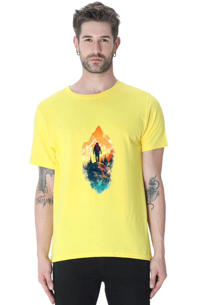 Male Round Neck Half Sleeve Classic T-Shirt – Artistic Landscape Design