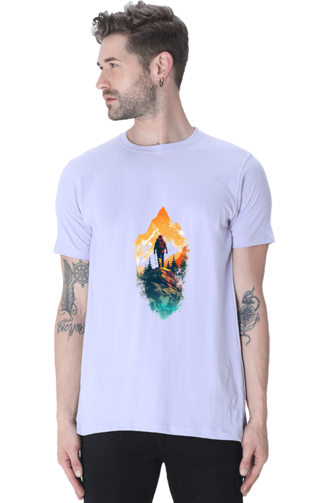 Male Round Neck Half Sleeve Classic T-Shirt – Artistic Landscape Design