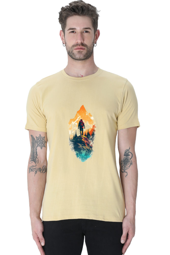 Male Round Neck Half Sleeve Classic T-Shirt – Artistic Landscape Design