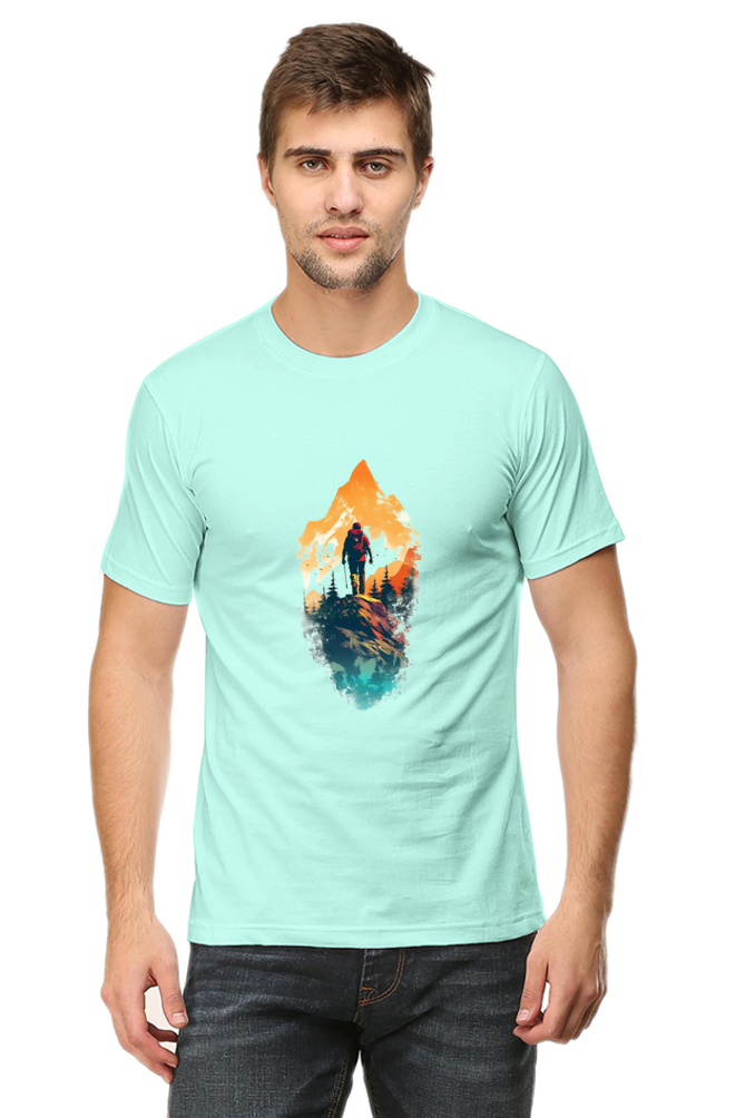 Male Round Neck Half Sleeve Classic T-Shirt – Artistic Landscape Design