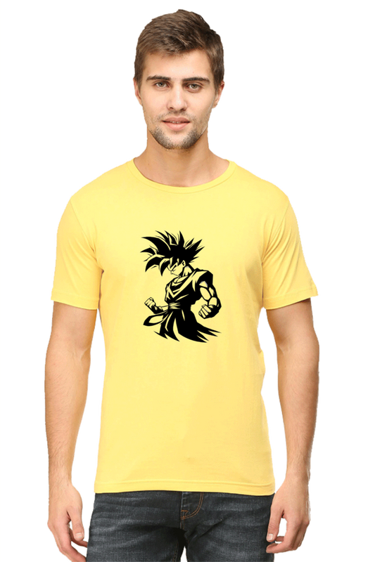 Male Round Neck Half Sleeve T-Shirt – Goku Anime Minimalistic Design